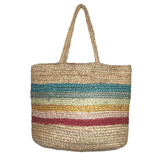Rainbow Jute Beach Shopper Bag