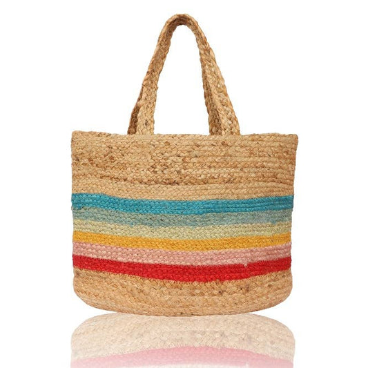Rainbow Jute Beach Shopper Bag