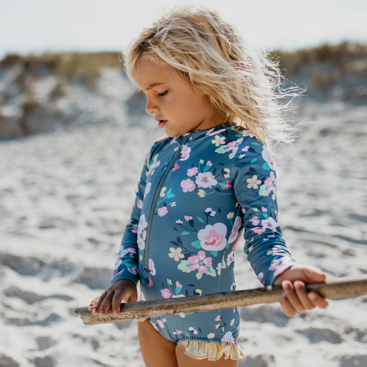 KIDS GRAY FLORAL ONE PIECE